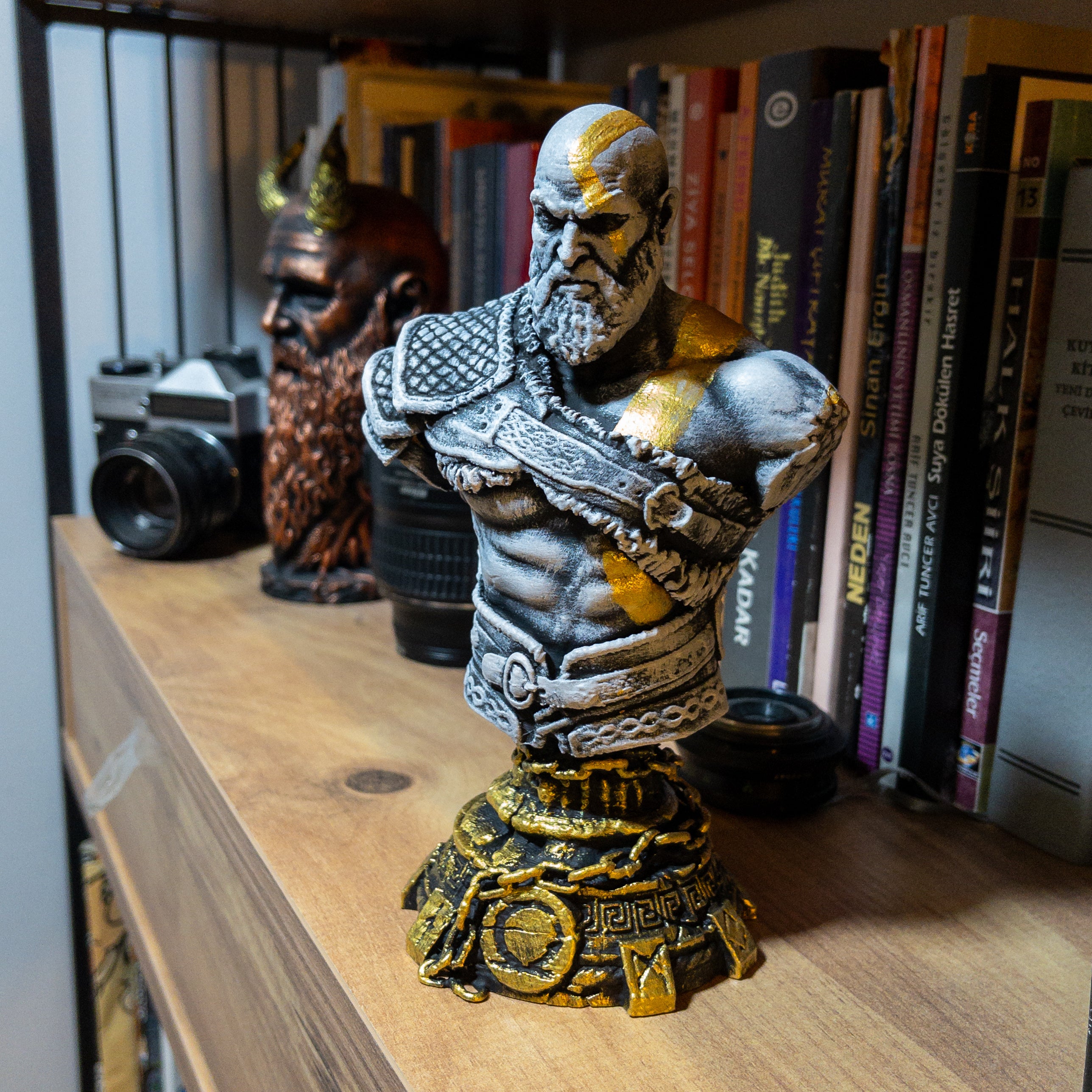 Hand Painted Kratos Figure - God of War Ragnarok Statue, Gaming Desk Decor