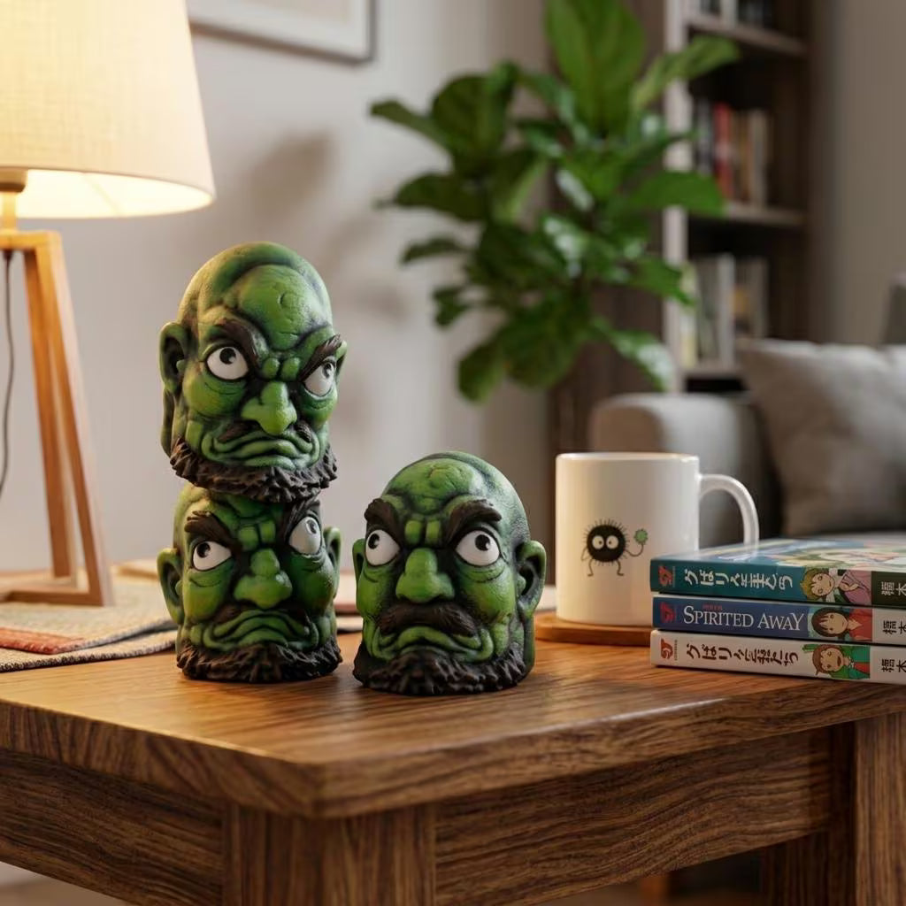 Spirited Away Kashira Head Figure | 3D Printed Hand-Painted PLA Statue | Studio Ghibli Anime Desk Decor | Yubaba's Room Collectible